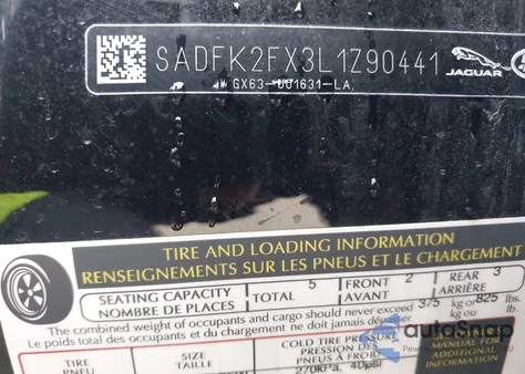 2020 Jaguar E-Pace P250 Awd Automatic z USA, uszkodzony, nr VIN SADFK2FX3L1Z90441